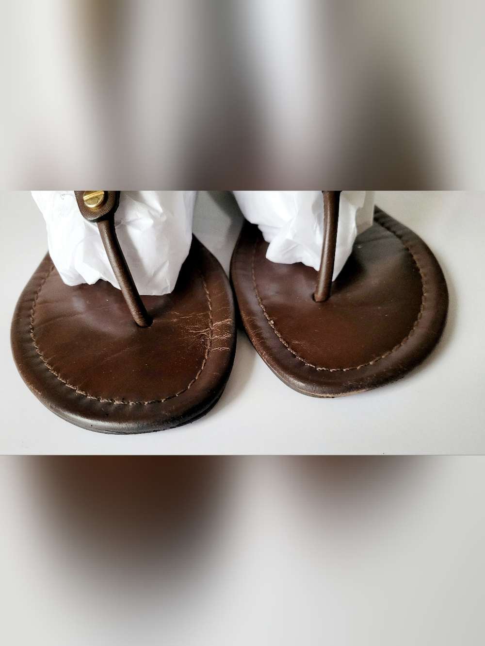 Tory Burch Miller Brown Chocolate Leather Logo Thong Sandals US 8.5 - Picture 9 of 16